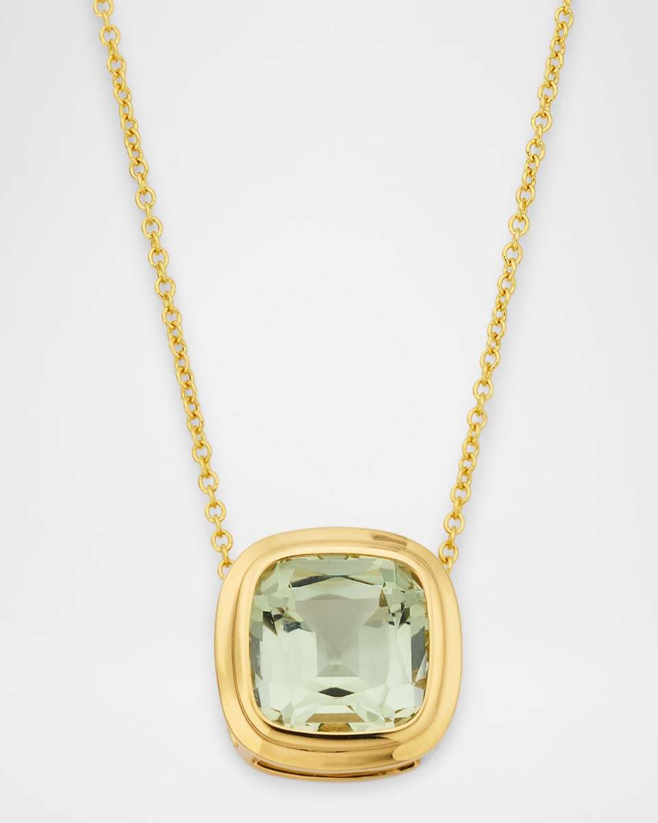 Manhattan 18K Yellow Gold Prasiolite Cushion Pendant Necklace
